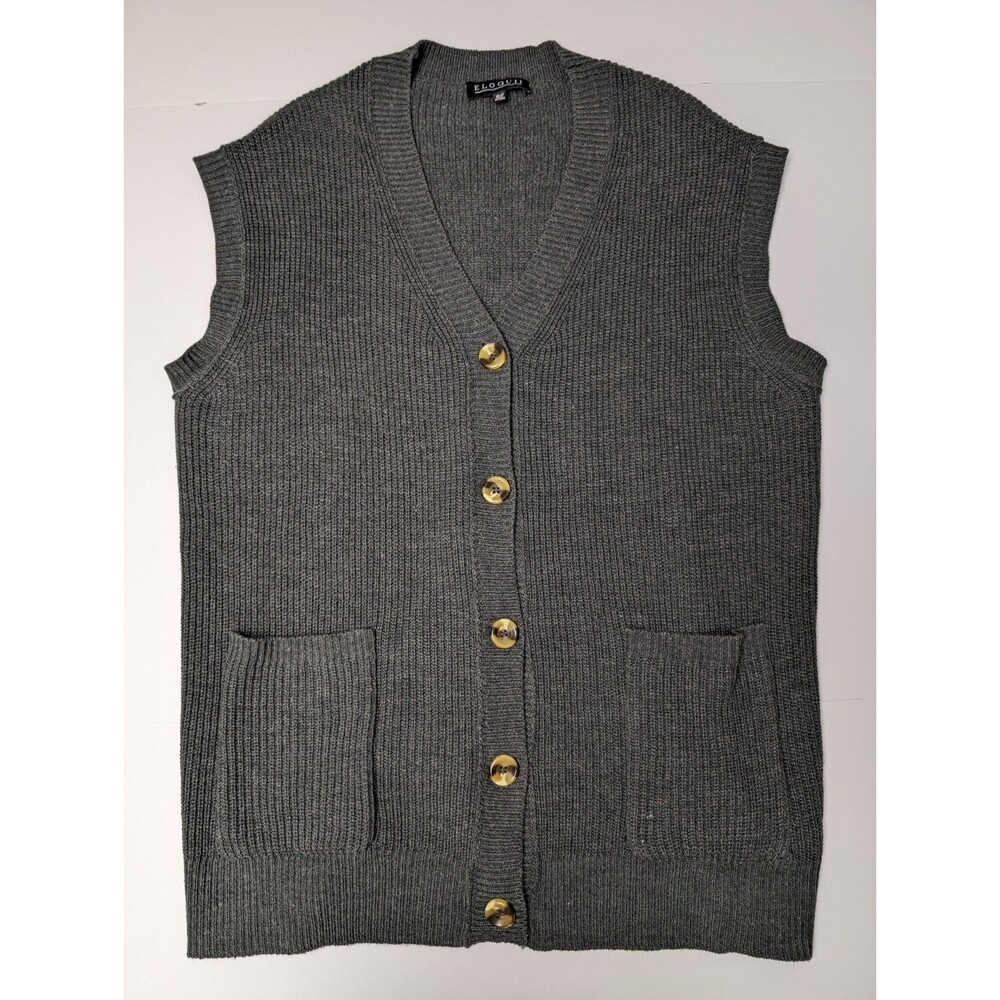 Eloquii Sweater Vest Cardigan Chunky 18/20 Gray Button Up Pockets